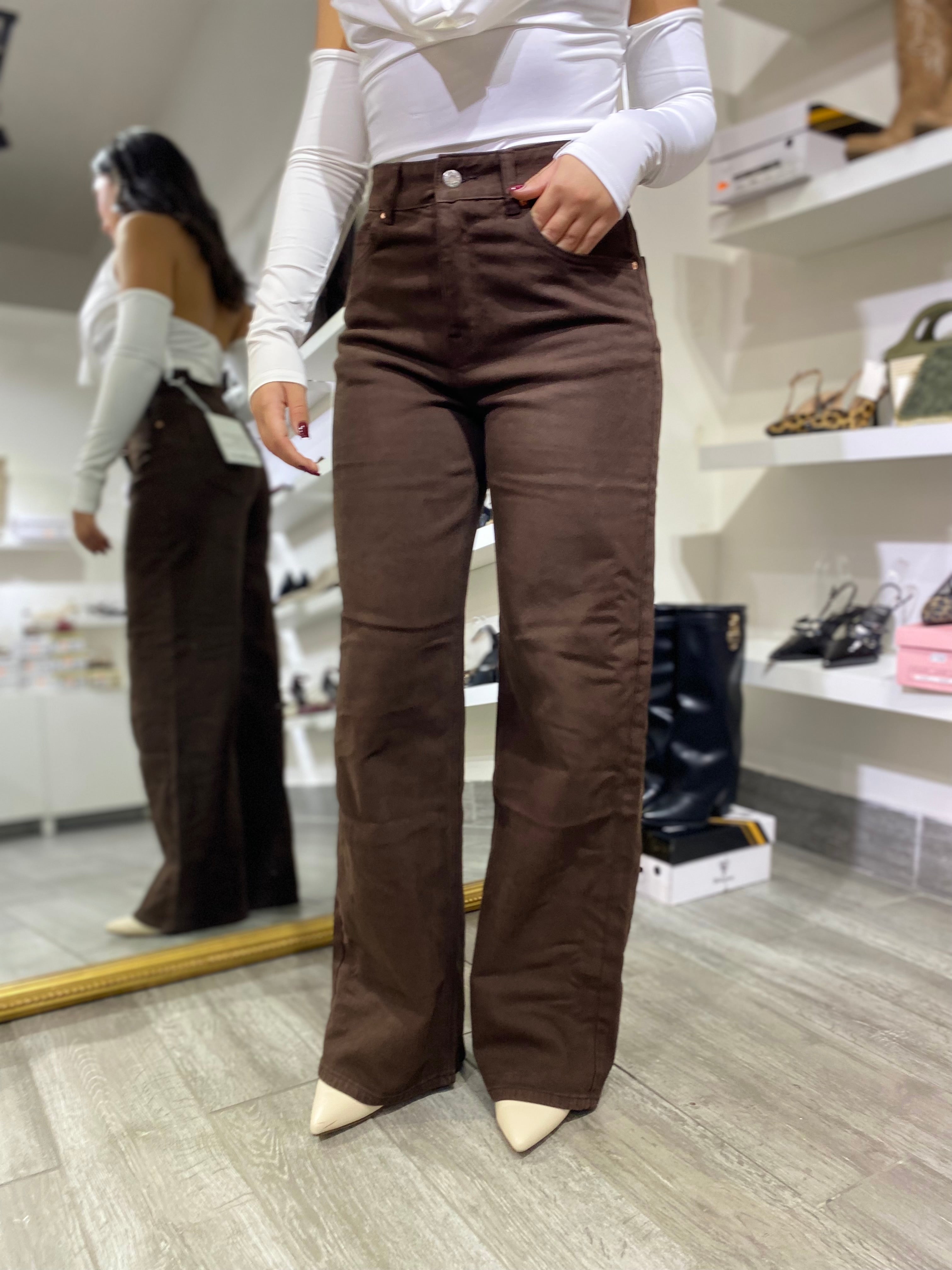Jeans wide leg palazzo marrone 5150