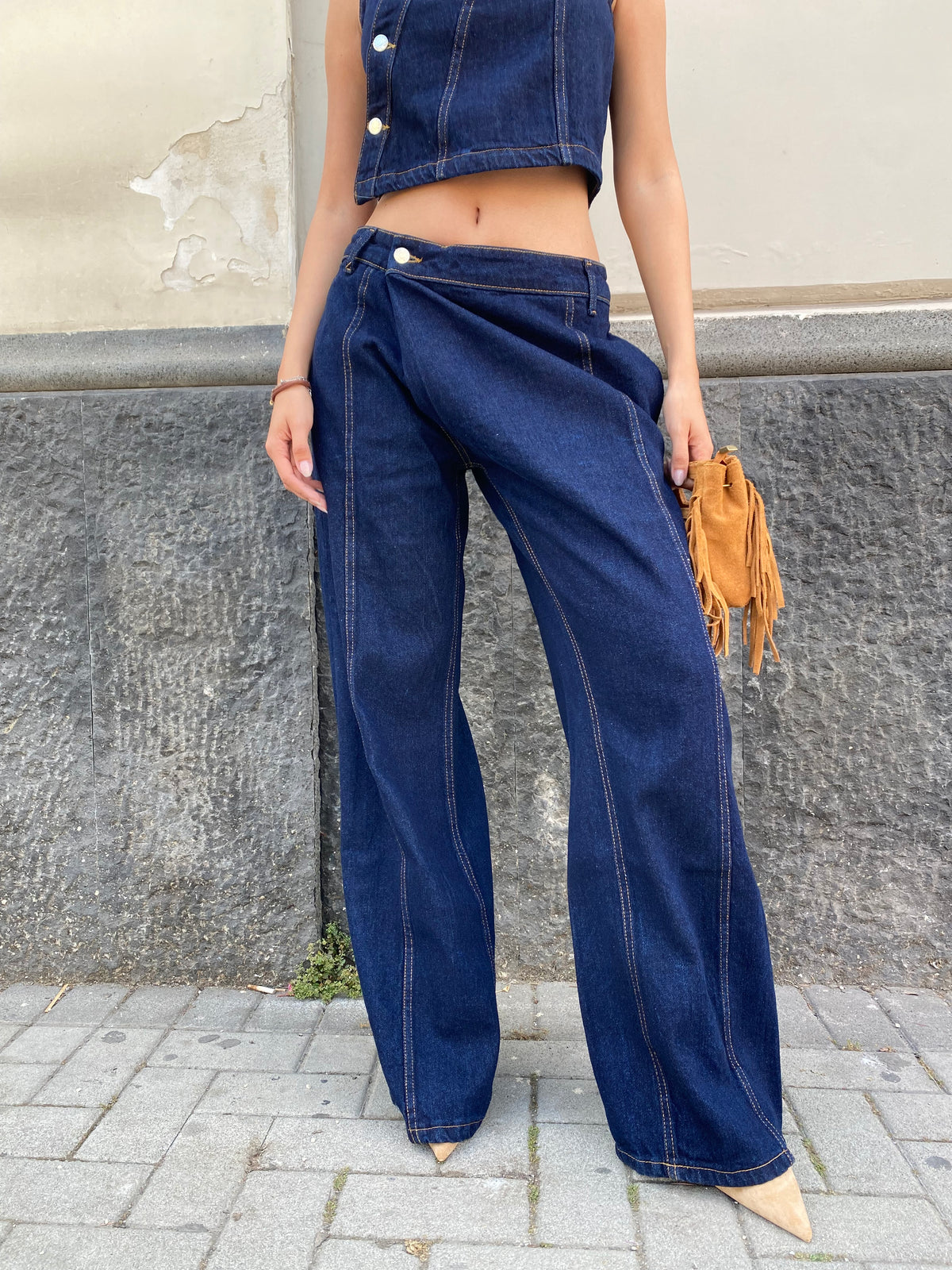 Jeans baggy chiusura a fascia 128